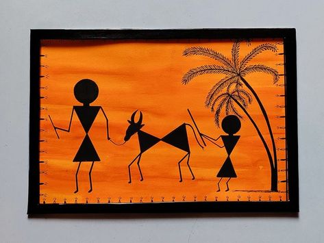 Traditional warli painting frame. Tribal art of India, mural of life. Wall Drawing Ideas, Bird Pencil Drawing, Worli Painting, Warli Painting, Warli Art, Art Painting Tools, Disney Art Drawings, Painting Frame, Madhubani Art