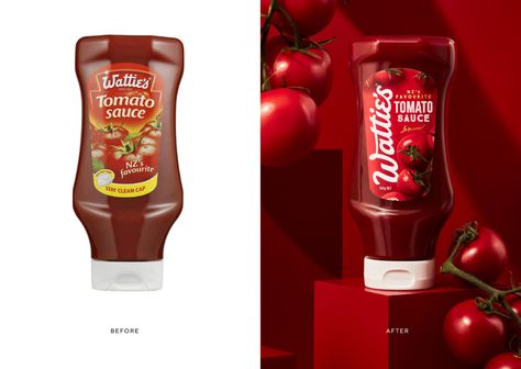 Pack of the Month: Unified Brands Redesigns A New Zealand Favorite | Dieline Ketchup Packaging Design, Ketchup Packaging, Recipe Book Design, Heinz Ketchup, Brand Refresh, Packing Design, Branding Packaging, Ketchup Bottle, Graphic Design Advertising