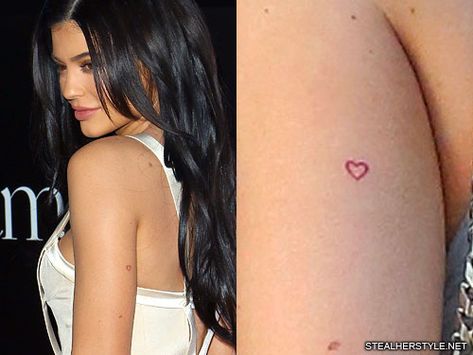 Kylie Jenner's 6 Tattoos & Meanings | Steal Her Style Kylie Jenner's Tattoos, Red Heart Tattoo, Style Kylie Jenner, Hart Tattoo, Small Red Heart, Red Heart Tattoos, Tiny Heart Tattoos, Small Heart Tattoos, Upper Arm Tattoos