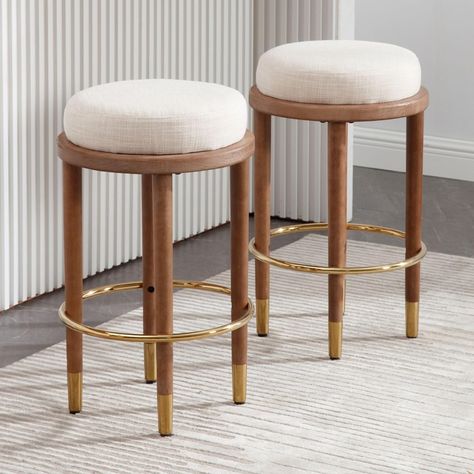 Amazon.com: 26’’ Rustic Backless Bar Stools with Metal Gold Footrest Counter Height Bar Stools Set of 2 Farmhouse Beige Linen Upholstered Wood Bar Stools Modern Round Kitchen Stools with Natural Solid Wood Leg : Home & Kitchen Bar Stools Amazon, Farmhouse Beige, Round Kitchen, Backless Bar Stools, Counter Height Bar, Wood Bar Stools, Counter Height Bar Stools, Wood Bar, Modern Bar Stools