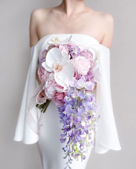 Wedding Cascading Bouquets, Fairytale Wedding Bouquet, Wedding Bouquets Cascade, Orchid Wedding Theme, Emerald Wedding Colors, Orchid Bouquet Wedding, Wisteria Wedding, Beachy Wedding, Modern Wedding Flowers