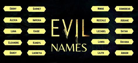 There’s a lot of meaning behind every name chosen and parents around the world are tasked with picking a perfect name for their little ones. Not all names are good there are some evil names which we shouldn’t give it to anyone. There are some names which are good or bad by one culture or ... Read more The post 221+ Evil Names For Male & Female With Meanings appeared first on Good Name. Names That Mean Evil, Evil Character Names, Bad Names, Evil Character Names Male, Evil Female Names, Evil Fantasy Names, Good Villain Names, Evil Male Names, Evil Names Boys