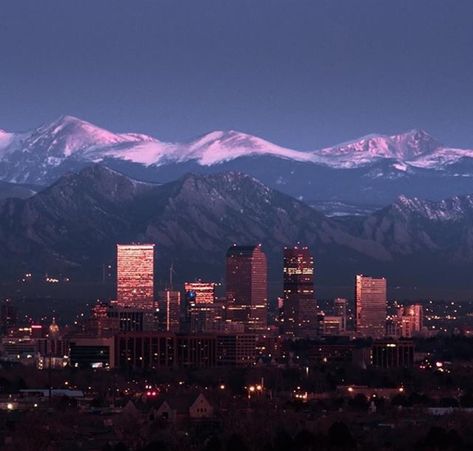 It’s morning before the Mile High city rises in the Rocky Mountains. Such a beautiful city, skyline, & view of the snow caped Rockies. Denver Mountains, Denver Skyline, California Zephyr, Colorado Denver, Mile High City, Denver City, Mountain Background, Denver Art Museum, Winter City