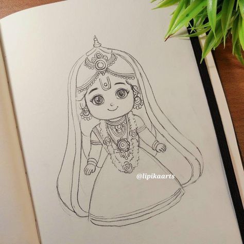 Radha Rani Drawing Easy Sketch, Indian God Drawing Easy, Radha Krishna Cute Drawings, Radha Drawing Easy, Radha Rani Sketch, Radha Rani Drawing, Radha Krishna Drawing, God Drawing, Ek Onkar