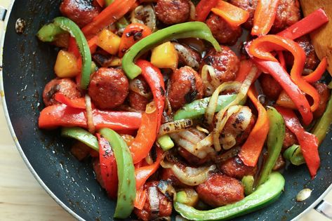 Sweet and Sour Ham Ball Stir Fry Sweet And Sour Ham, Chinese Vegetable Stir Fry, Green Onions Recipes, Vegetable Slow Cooker, Ham Balls, Stir Fry Recipes Chicken, Chicken Fajita Recipe, Bell Pepper Recipes, Sweet Bell Peppers