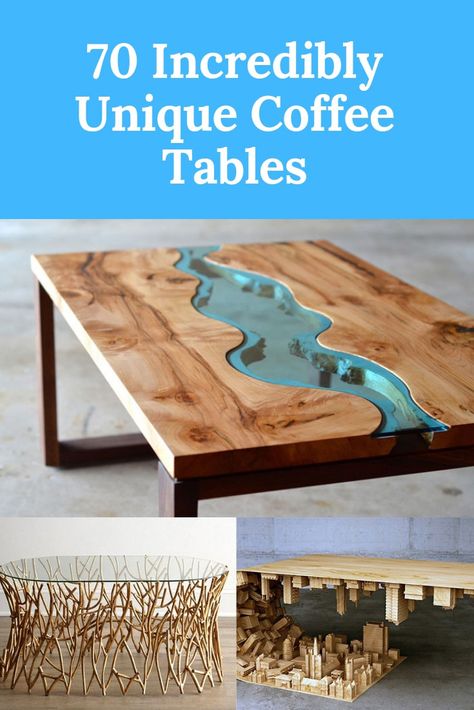 70 Incredibly Unique Coffee Tables You Can Buy!  Discover heaps of unique coffee tables. We have compiled an epic list of cool and creative coffee tables for a unique living room. Check it out Today! Unique Coffee Table Design Modern, Modern Unique Furniture, Unusual Coffee Tables Unique, Unusual Coffee Table, Crazy Coffee Table, Cool Coffee Table Ideas, Artistic Coffee Table, Unique End Tables Living Room, Interesting Coffee Tables