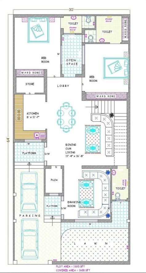 30 60 Feet House Plan East Facing, Small House Design Floor Plan, Single Story House Floor Plans, Mini House Plans, 30x50 House Plans, Square House Plans, Budget House Plans, 20x40 House Plans, 2bhk House Plan