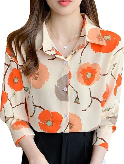 [SponsoredPost] Amazon.Com: Women's Retro Collared Floral Print Shirt Long Sleeves Elegant Blouse Chiffon Casual Button Up Top : Clothing, Shoes And Jewelry #womenfloralblouse Formal Shirts Women, Blouse Chiffon, Printed Chiffon Blouse, Chiffon Shirt Blouse, Floral Chiffon Blouse, Kurti Neck, Color Blouse, Formal Shirt, Top Clothing