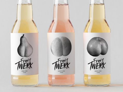 Fruit Twerk Cider on Packaging of the World - Creative Package Design Gallery Fruits Shapes, Beer Bottle Design, Fruit Beer, Flavored Beer, Wine Packaging Design, Wine Bottle Design, Drinks Packaging Design, Creative Package Design, Juice Packaging