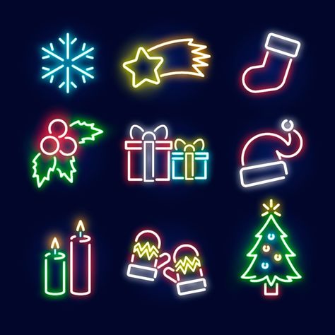 Neon christmas element collection | Free Vector #Freepik #freevector #freechristmas #freewinter #freeornament #freexmas Christmas Gift Drawing, Neon Christmas, Christmas Graphic Design, Christmas Clock, Holiday Graphics, Ig Highlights, Graphic Design Cards, Christmas Pops, Neon Painting