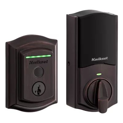 Venetian Bronze Halo Touch Traditional Fingerprint Wi-Fi Enabled Smart Lock | Kwikset Biometric Lock, Fingerprint Door Lock, Biometrics Technology, Deadbolt Lock, Smart Door Locks, Smart Door, Smart Lock, Home Network, Keyless Entry