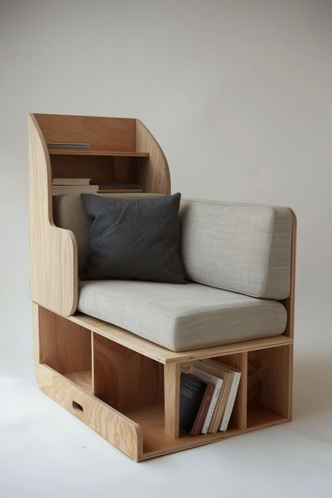 Moveable Furniture Design, Minimal Wooden Furniture, Space Saving Chair Ideas, Tiny Space Furniture, Useful Furniture Ideas, Tiny Room Design Ideas, Small Furniture Design, Tiny House Solutions Space Saving, Clever Space Saving Ideas