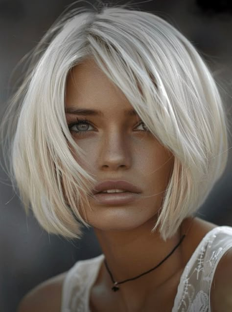 Haircut For Blondes, Platinum Blonde Bob With Bangs, Sleek Haircuts, Short Platinum Blonde Hair, Platinum Blonde Bobs, Platinum Highlights, Platinum Blonde Hair Color, Hair Mistakes, Classic Bob