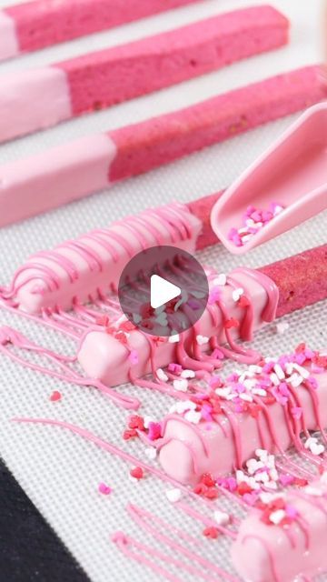 Liz Nicolaou on Instagram: "Strawberry Cookie Sticks 💕 Recipe is my no spread sugar cookie recipe with added pink colouring, strawberry extract and freeze-dried strawberries (in recipe highlights) Tools used linked to my amazon storefront - linktree in bio Sprinkles: @sweet.stamp halo sprinkles - use code LOVE10 for 10% off at sweetstamp.online #cookies #strawberrycookies #cookiesticks #valentinescookıes #valentinesbaking #cookieideas #pinktreats #loveisbakeable" Cookie Sticks Recipe, No Spread Sugar Cookie Recipe, Valentines Party Food, Strawberry Cookie, Strawberry Extract, Pink Treats, Valentines Baking, Cookie Sticks, Valentine's Party