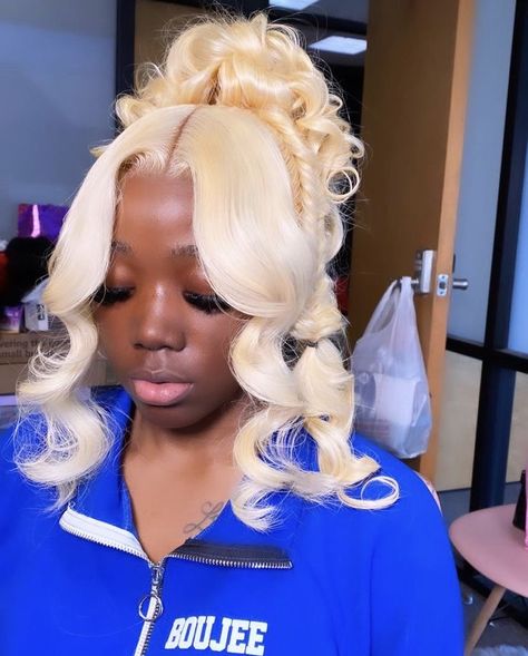 Blonde Updo Black Women Prom, Blonde Pin Up Wig, Wig Hairstyles Ideas Black Women Prom, Prom After Party Outfit Baddie, Wig Install Updo, 613 Updo Wig, Wedding Pin Up Hairstyles Black Women, Frontal Pin Up Styles, Blonde Pin Up Hairstyles For Black Women