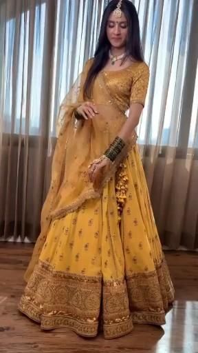 Please Re-Pin for later 😍💞, #ad, cheap saree, engagement lehenga, sarees shop near me, wine colour suit, crop top with palazzo and shrug for wedding Heavy Yellow Lehenga, Yellow Lahnga Design, Yellow Lehenga For Wedding, Yellow Lehenga Look, Lehenga Designs Rajasthani, Lehenga Looks Style, Yellow Lehanga Outfits, Yellow Wedding Lehenga Bridal, Simple Wedding Look Indian