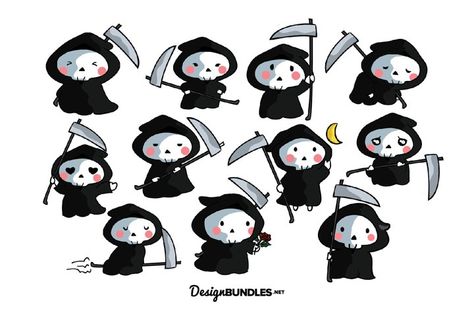 Grim Reaper illustration Reaper Doodle, Cute Grim Reaper Drawing, Cute Grim Reaper, Grim Reaper Clip Art, Kawaii Grim Reaper, Vintage Grim Reaper Illustration, Grim Reaper Drawing, Reaper Drawing, Grim Reaper Tattoo