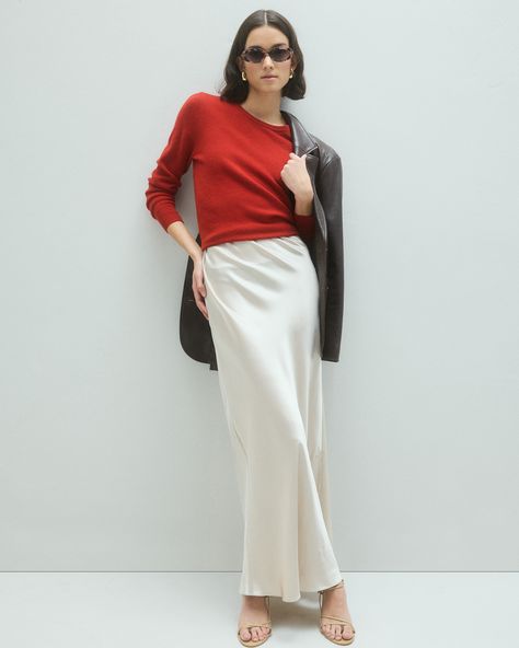 Elevate your wardrobe with our gorgeously drapey 100% Washable Silk Maxi Skirt, a stunning piece that looks effortless but feels incredibly comfortable. Crafted from best-in-class mulberry silk, this luxurious skirt has the same timeless silhouette as our beloved 100% Washable Silk Skirt, just in a longer maxi length. This must-have style is practical too: you can wash it, and the 100% silk fibers naturally nourish your skin and hair.  | Quince | Women's Maxi Skirt in Champagne, Size Small, Silk Hair Quince, Silk Maxi Skirt, Womens Maxi Skirts, Silk Maxi, Silk Skirt, Long Maxi, Mulberry Silk, Quince, Dress Skirt