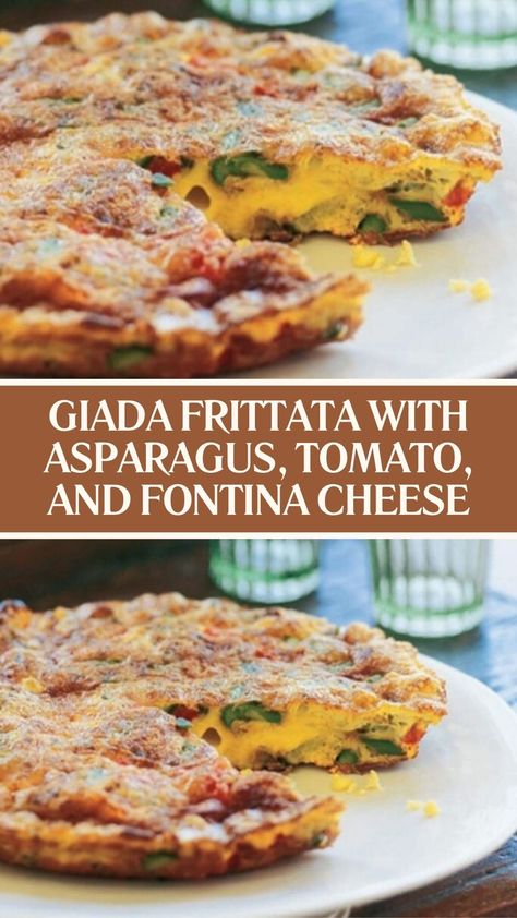 Giada Frittata With Asparagus, Tomato, and Fontina Cheese Giada Frittata, Eggs Asparagus, Asparagus Frittata, Giada Recipes, Frittata Recipe, Fontina Cheese, Frittata Recipes, Diced Tomato, Gluten Free Vegetarian