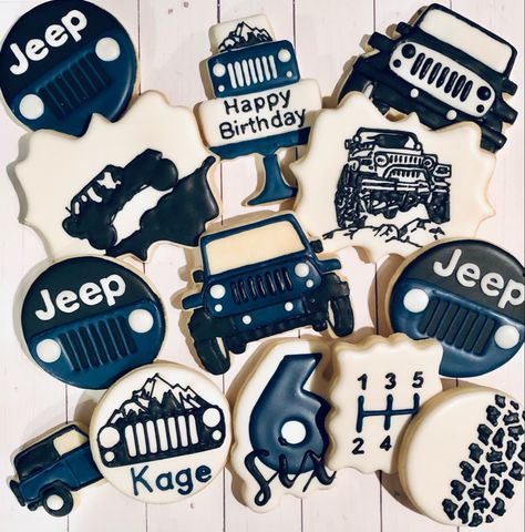 Jeep 1st Birthday Party, Jeep First Birthday Party, Jeep 2nd Birthday Party, Jeep Theme Birthday Party, Jeep Party Ideas Birthdays, Jeep Birthday Party Ideas, Jeep Cookies Decorated, Jeep Cookies, Jeep Birthday Party