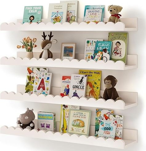 Amazon.com: Nursery Book Shelves, 4-Pack White Floating Shelves for Wall Kids, Scalloped Shelves, Wall Book Shelves for Bedroom Kids, Toddler Room, Baby Room, Nursery Decor : Home & Kitchen Rooms Under Stairs, Scalloped Shelves, Book Shelf For Kids, Girl Baby Shower Gifts, Nursery Book Shelves, Scalloped Shelf, Girls Shared Bedroom, Aesthetic Nursery, Nursery Aesthetic