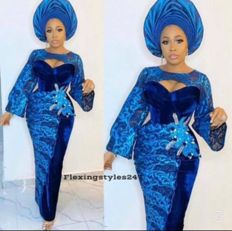 Style For Velvet Gown, Ankara With Velvet Styles, Simple Style For Lace Gown, Velvet Lace Dress Asoebi, Iro Gown Style Lace For Bride, Velvet And Lace Asoebi Styles, Africa Fashion Style, Latest Ankara Lace Styles, Ankara Lace Styles