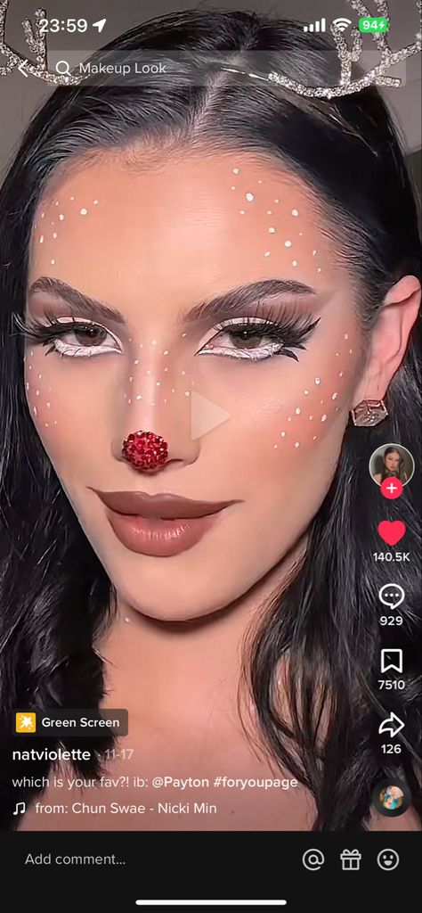 Rudolf Makeup, Rudolph Makeup, Rudolph Costume, Festive Holiday Makeup, Reindeer Makeup, Xmas Makeup, Holiday Eye, Christmas Eye Makeup, Fix Makeup