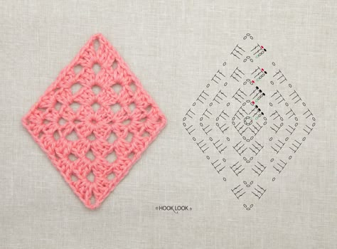 Crochet Granny Diamond, Crochet Diamond, Granny Pattern, شال كروشيه, Crochet For Beginners Blanket, Crochet Blocks, Crochet Design Pattern, Crochet Circles, Crochet Needles