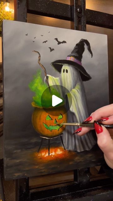 Halloween Acrylic Painting Ideas, Paint Lessons, Ghost Drawing, Primitive Painting, Holiday Painting, Halloween Painting, Acrylic Painting Tutorials, October 4, Gothic Decor