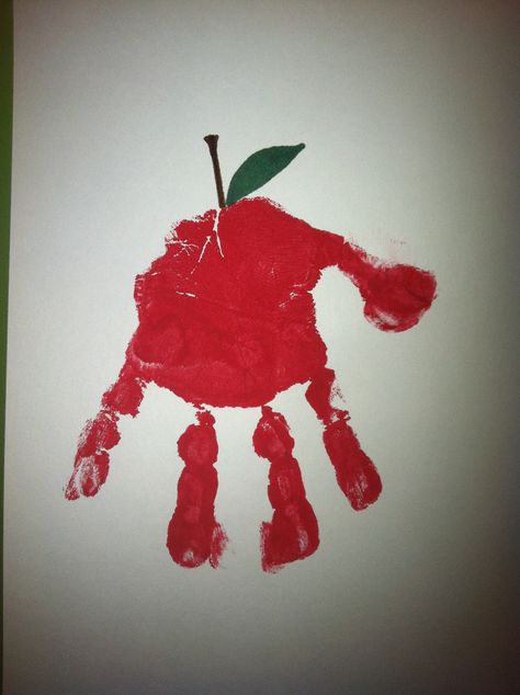 Apple handprint Apple Handprint, Hand Print Crafts For Kids, Hand Print Crafts, Handprint Crafts For Kids, Back To School Crafts For Kids, Print Crafts, Christmas Sides, Owl Kids, Apple Craft