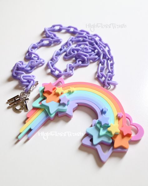 Pastel Decora Fashion, Decora Necklace, Clowncore Accessories, Decora Accessories, Pastel Accessories, Rainbow Accessories, Pastel Punk, Harajuku Aesthetic, Rainbow Outfit