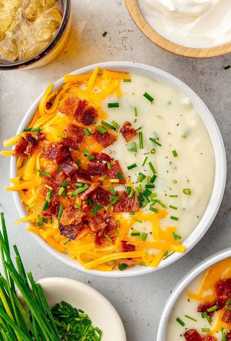 This healthy loaded baked potato soup recipe is comforting, delicious, and so easy to make! #soup #potatosoup #bakedpotato #healthyrecipes Healthy Loaded Baked Potato, Skinnytaste Soup, Loaded Baked Potato Soup Recipe, Baked Potato Soup Recipe, Best Baked Potato, Loaded Baked Potato, Loaded Baked Potato Soup, Baked Potato Soup, Hidden Veggies