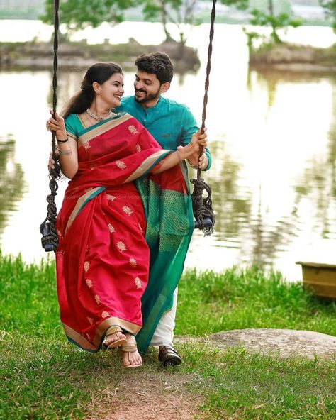 Couple In Saree, Wedding Photography Poses Family, Wedding Photography Poses Unique, Funny Wedding Photography, Saree Pose, Kerala Wedding Photography, Paid Promotion, Indian Couple, Romantic Couple Images