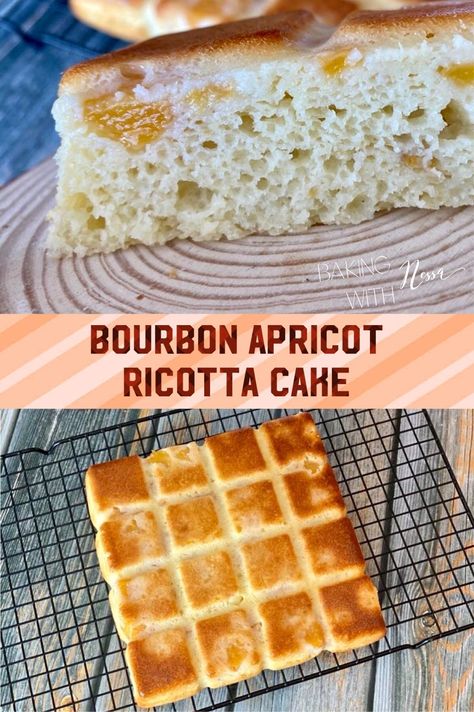 This Ricotta Cake is unlike any. It's texture is incredible and the Marinated Apricot in Bourbon definitely gives it a kick! Apricot Ricotta, Apricot Cake, Ricotta Cake, Italian Cake, 2000 Calorie Diet, Ricotta Cheese, Easy Cake Recipes, Sweet Cakes, Calorie Diet