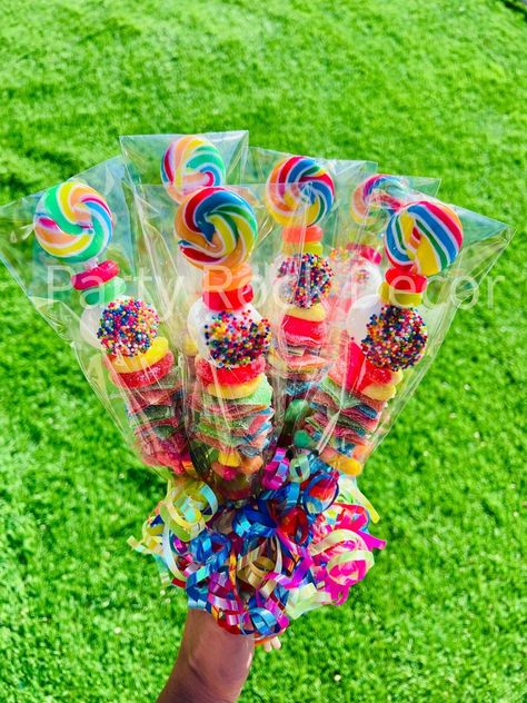 12 LARGE Candy Kabobs - Etsy Sour Belts, Candy Kabobs, Handmade Candy, Halloween Balloons, Gummy Worms, Moreno Valley, Party Rock, Chocolate Sprinkles, Candy Table