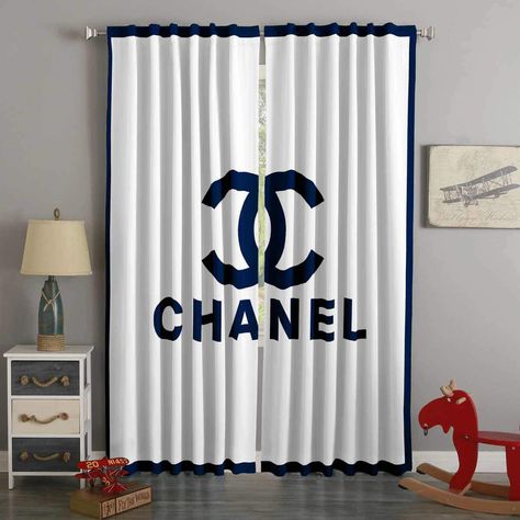 Coco Chanel Curtains, Chanel Curtains, Chanel Living Room, Chanel Bathroom, Chanel Inspired Room, Chanel Bedroom, Black And White Chanel, Luxury Window Curtains, Chanel House