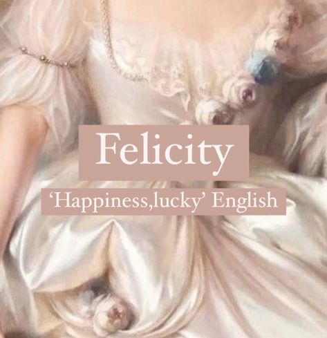 Girl name Felicity. Felicity Core Aesthetic, Felicity Nicknames, Felicity Name Meaning, Felicity Name, Sheep Names, Oc Names, Mystical Names, Best Character Names, Happy Go Lucky