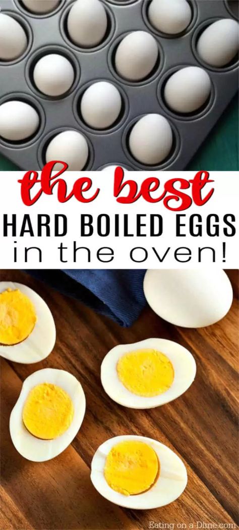 Oven Boiled Eggs, Boiled Eggs In The Oven, Baked Hard Boiled Eggs, Eggs In The Oven, Eggs In Oven, Easy Hard Boiled Eggs, Eggs In Muffin Tin, Boiled Egg Recipes, Cooking Hard Boiled Eggs