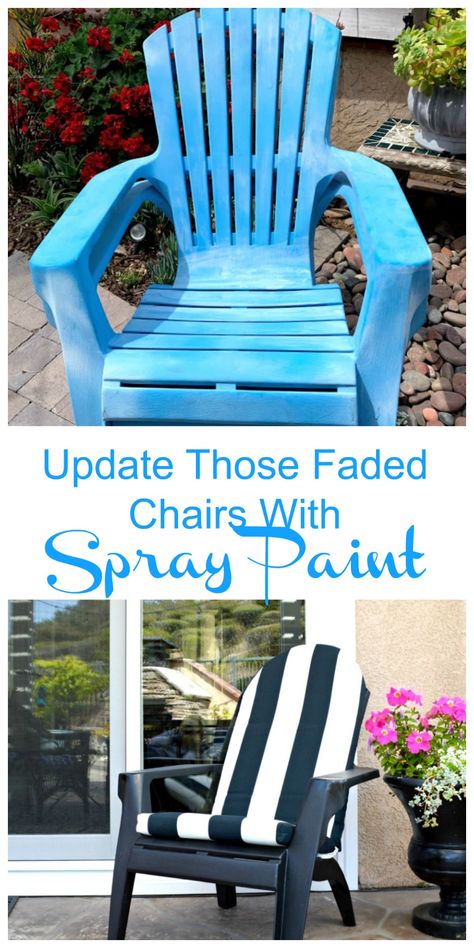 I scooped up these Adirondack chairs about 10 years ago for $5 a piece, I bought 4 of them at the time and this is the third makeover they have been given.  Talk about giving them new life over and over again!  I have taken them from white to brown then brown to blue and now blue to black. I really loved the vibrant blue color but as they started fading I decided to go for a classic black.Seriously this really is one of the easiest makeovers ever, hence why I have done it 3 times! Adirondack Chair Decor, Spray Paint Adirondack Chairs, Spray Paint Plastic Chairs, Painting Plastic Chairs, Spray Paint Plastic, Basket Makeover, Thrift Store Makeover, Outside Room, Plastic Adirondack Chairs