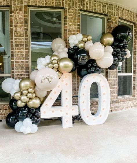 Balloon Garland Male Birthday, 40 Balloon Arch, Black And White Men Birthday Party, 40th Balloon Garland, Male 40th Birthday Party Ideas Men, 40 Marquee Numbers With Balloons, Boyfriend Birthday Party Decorations, 40 Birthday Decorations For Men, Male Birthday Party Ideas Decoration