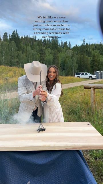 Justine Johns on Instagram: "One of my top favorite moments from our wedding day. Our branding ceremony with our family❤️  All props to @dtjohns15 for the woodworking skills and willingness to make this everything I ever imagined!  Also huge thanks to @baleighcreedphoto for all the videos, i will treasure them forever.  #westernwedding #ranchwedding #westernweddingmagazine" Branding Ceremony Wedding, Wedding Branding Ceremony, Branding Ceremony, Wedding Branding, Future Wedding Plans, Western Wedding, Woodworking Skills, Ranch Wedding, Wedding Magazine