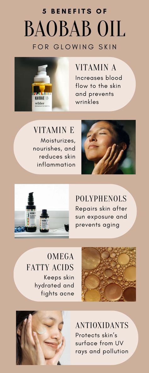 An infographic outlining the benefits of baobab oil for skin. Baobab Oil Benefits, Baobab Benefits, Oil For Glowing Skin, Salon Tips, Face Remedies, Soap Photography, Hair Recipes, Skincare Oil, Oil Cleansing Method