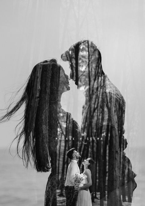 Double Exposure Prewedding, Forest Pre Wedding Photoshoot, Wedding Photoshoot Forest, Outdoor Prewedding Ideas, Forest Prewedding, Prewed Outdoor, Prenup Shoot, Double Exposure Photo, Wedding Edit