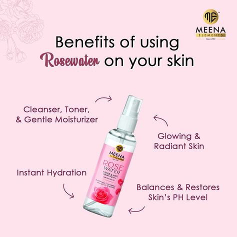 Roses are pink, so will be your skin with Meena rosewater. 🌹 No parabens 🌹 Cruelty-free 🌹No silicones 🌹 Eco friendly 🌹 Safe for all skin types Shop Now | Link in bio #Meenaelements #meenaskincare #rose #rosewater #gulabjal #rosetoner #naturalskincare #healthyskincare #explorepage #explore #skincare #feelgoodlookgood #crueltyfree #parabenfree Rosewater For Skin, Rose Toner, Glowing Radiant Skin, Skin Cleanser Products, Healthy Skin Care, Rose Water, Radiant Skin, All Skin Types, Paraben Free Products