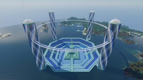 Minecraft Ocean Base Ideas, Circle Base Minecraft, Ocean Monument Base Minecraft, Megabase Ideas, Minecraft Ocean Base, Mega Base Minecraft, Minecraft Mega Builds, Minecraft Mega Base Ideas, Minecraft Spawn Ideas