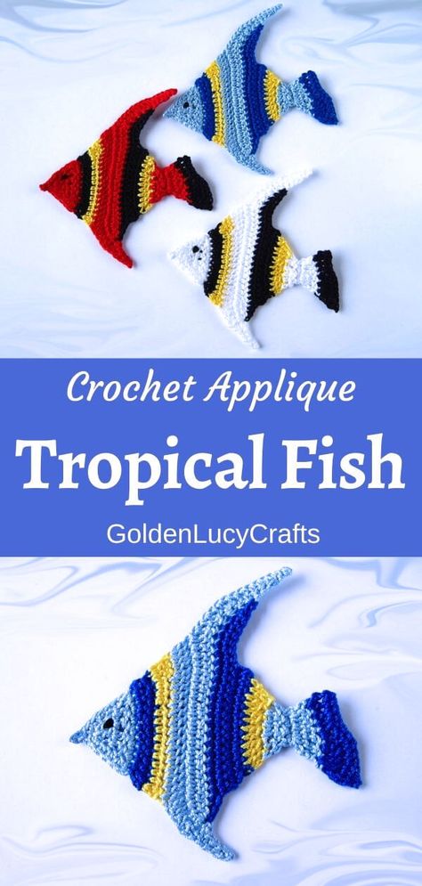 Three crocheted fish applique on top, one fish on the bottom. Crochet Apliques Fish, Crochet Sea Applique, Crochet Fish Applique Pattern Free, Sea Creatures Crochet Pattern Free, Crochet Fish Applique, Ocean Applique, Crochet Seashell Applique, Crochet Ocean Animals, Bookmark Crochet Tutorial