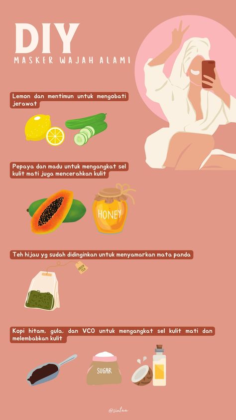 Yuk cobain bikin masker alami untuk wajah dengan memanfaatkan bahan-bahan yang ada dirumah. Kamu udah pakai masker yg mana nih? Diy Masker Alami Wajah, Clear Skin Face Mask, Face Yoga Facial Exercises, Skin Face Mask, Clear Skin Face, Beautiful Skin Care, Facial Exercises, Facial Massage, Body Skin Care Routine