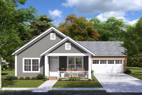 3 Beds, 2 Baths, 1 Stories, 2 Car Garage, 1397 Sq Ft, Craftsman House Plan. Cottage With Garage, Vaulted Living Room, Narrow Lot House, Narrow Lot House Plans, House Plans 3 Bedroom, Cottage Style House Plans, Ranch House Plan, Ranch Style House Plans, Garage House Plans