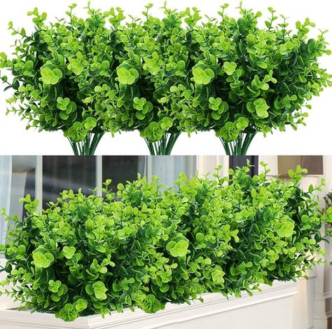 Box Wood Shrub, Feuille Eucalyptus, Artificial Plants Outdoor, Artificial Boxwood, Artificial Flowers And Plants, Outside Decorations, Fake Plants, Landscape Projects, Window Box