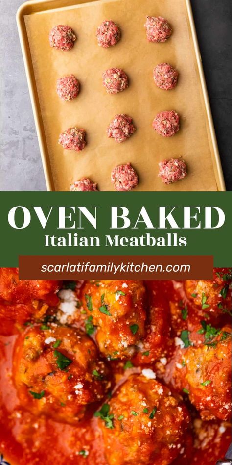 Get ready for Sunday dinner with my super juicy Oven Baked Italian Meatballs! These homemade meatballs are made with both ground beef and pork and perfect for spaghetti, subs and more!